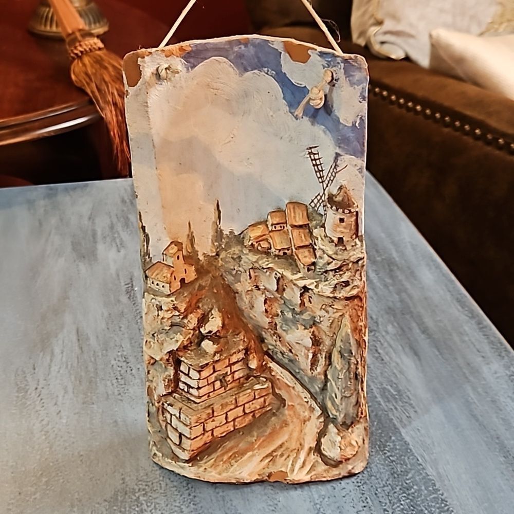 Authentic Provence France Hand Crafted Sculptured Painted Roof Tile Art
